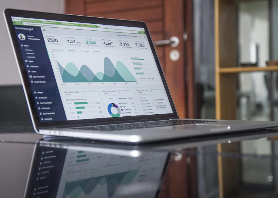 Laptop analytics dashboard for SEO services, digital marketing and business growth